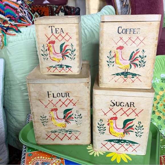 MCM Wood Rooster Canister Set - Picture 7 of 7